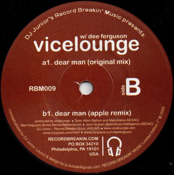 Vicelounge W/ Dee Ferguson : Dear Man (7", Ltd)