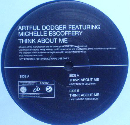 Artful Dodger Featuring Michelle Escoffery : Think About Me (Joey Negro Mixes) (12", Promo)