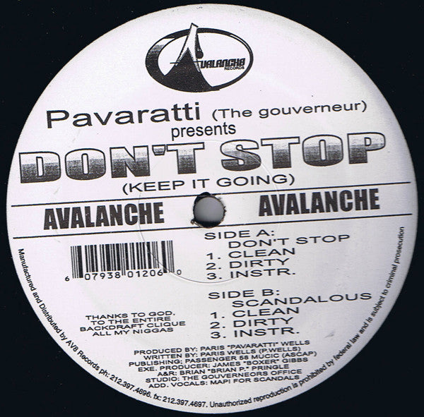 Pavaratti : Don't Stop / Scandalous (12", Maxi)
