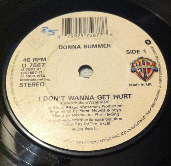 Donna Summer : I Don't Wanna Get Hurt (7", Single)