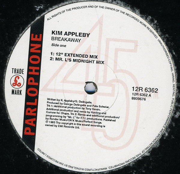 Kim Appleby : Breakaway (12", Single)