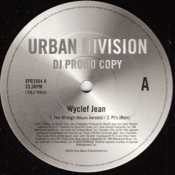 Wyclef Jean : Two Wrongs (Don't Make It Right) (12", Promo)