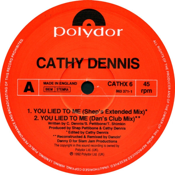 Cathy Dennis : You Lied To Me (12", Single, Cal)