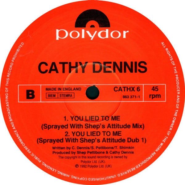 Cathy Dennis : You Lied To Me (12", Single, Cal)