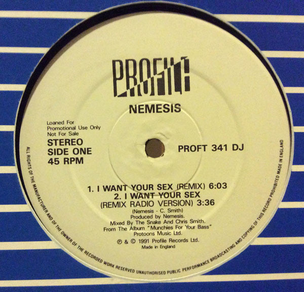 Nemesis (3) : I Want Your Sex (12", Promo)