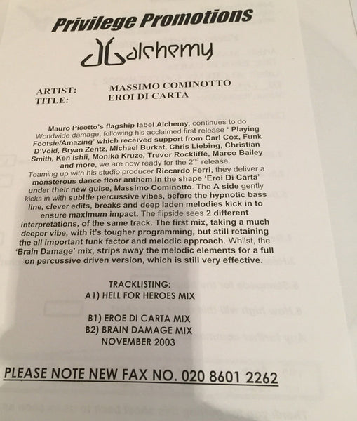 Massimo Cominotto : Eroi Di Carta (12", Promo, W/Lbl)