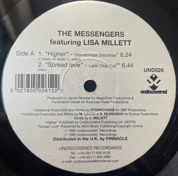 The Messengers Featuring Lisa Millett : Higher / Spread Love (12", Maxi, Comp)