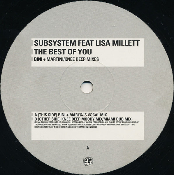 Subsystem Feat Lisa Millett : The Best Of You (Bini + Martini / Knee Deep Mixes) (12")