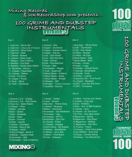 Various : 100 Grime And Dubstep Instrumentals Volume: 3 (6xCDr, Comp)
