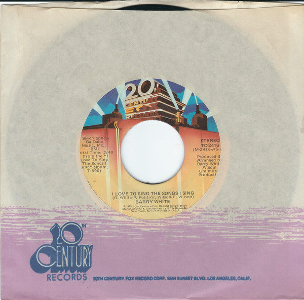 Barry White : I Love To Sing The Songs I Sing (7", Single)