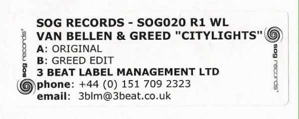 Van Bellen & Greed (2) : Citylights (12", Promo, W/Lbl, Sti)