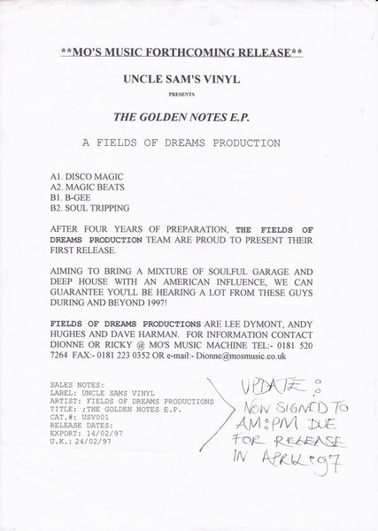 Fields Of Dreams : The Golden Notes E.P. (12", EP, W/Lbl)