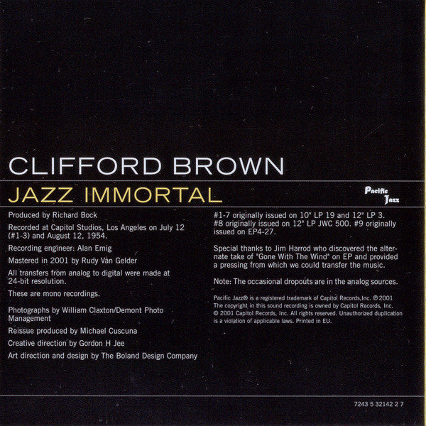 Clifford Brown featuring Zoot Sims : Jazz Immortal (CD, Album, Mono, RE, RM)