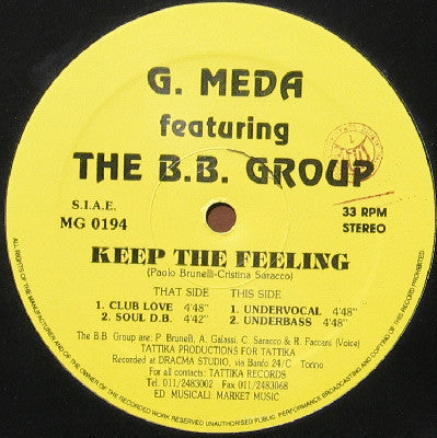 Giancarlo Meda featuring The B.B. Group : Keep The Feeling (12")