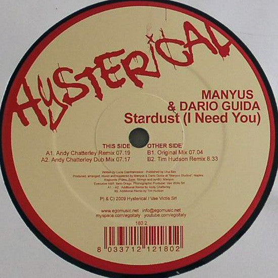 Manyus & Dario Guida : Stardust (I Need You) (12")