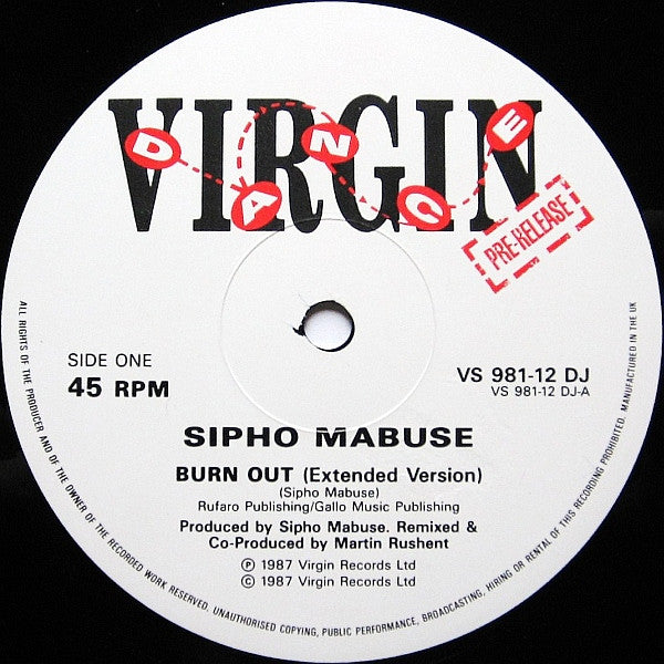 Sipho Mabuse : Burn Out (12", Promo)