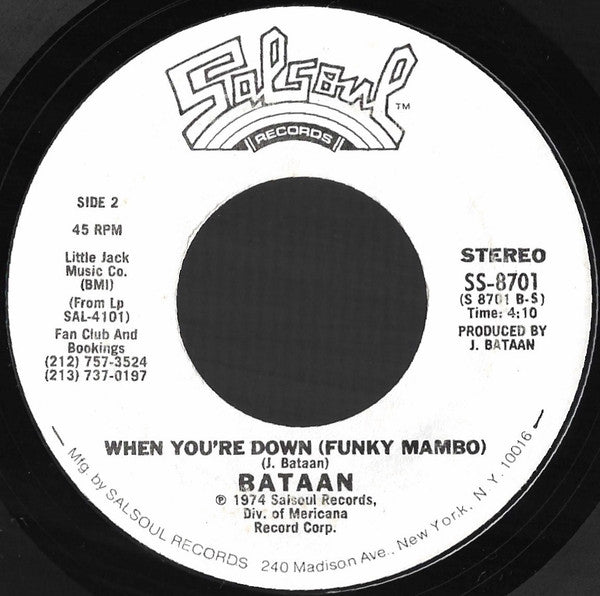 Joe Bataan : The Bottle = La Botella / When You're Down (Funky Mambo) (7", Promo, Styrene)