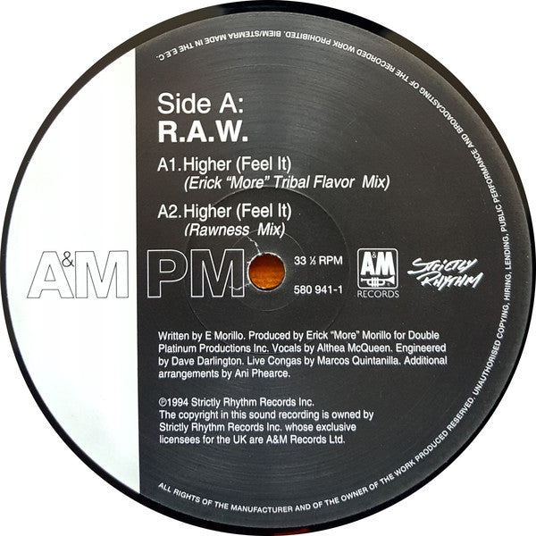 R.A.W. : Higher (Feel It) (12")
