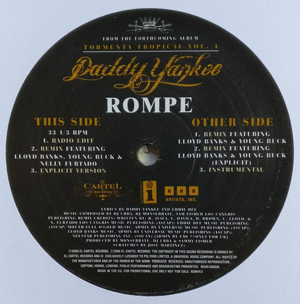 Daddy Yankee : Rompe (12", Promo)