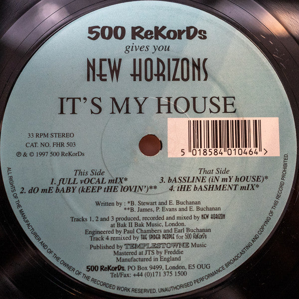 New Horizons : It's My House (12")