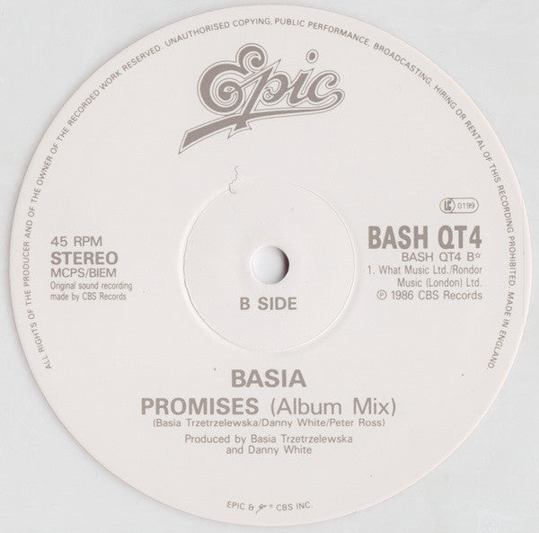 Basia : Promises / Give Me That (10", Single, Ltd, Whi)