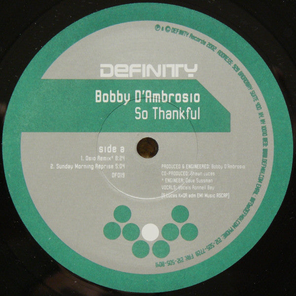 Bobby D'Ambrosio : So Thankful (12")