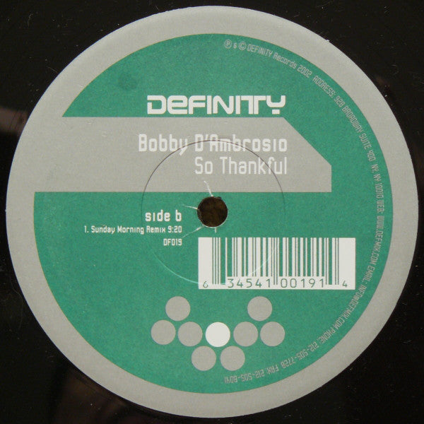 Bobby D'Ambrosio : So Thankful (12")