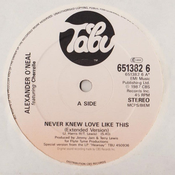 Alexander O'Neal Featuring Cherrelle : Never Knew Love Like This (Extended Version) (12", Single)