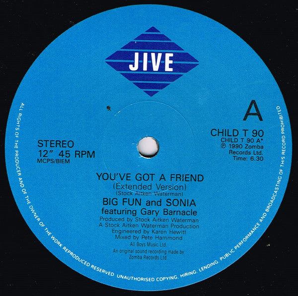 Big Fun & Sonia : You've Got A Friend (12", Single)