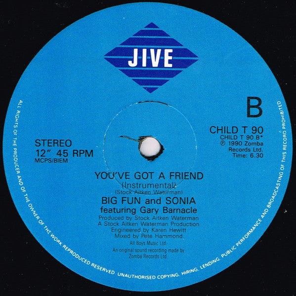 Big Fun & Sonia : You've Got A Friend (12", Single)