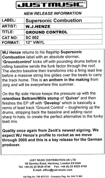 Jörg Henze : Groundcontrol (12", W/Lbl)
