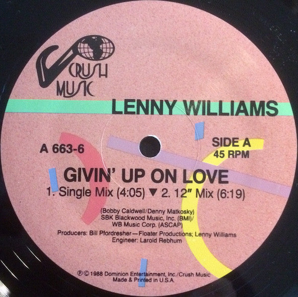 Lenny Williams : Givin' Up On Love (12")
