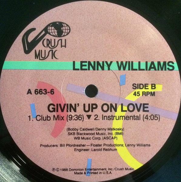 Lenny Williams : Givin' Up On Love (12")