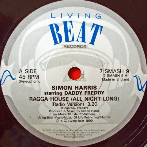 Simon Harris Starring Daddy Freddy : Ragga House (All Night Long) (7", Single)