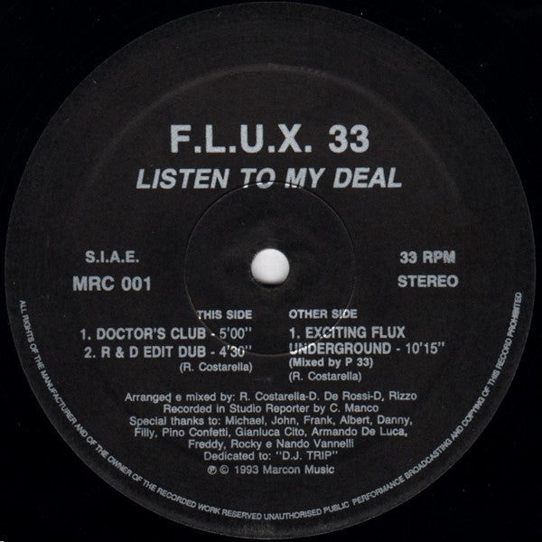F/L/U/X 33 : Listen To My Deal (12")
