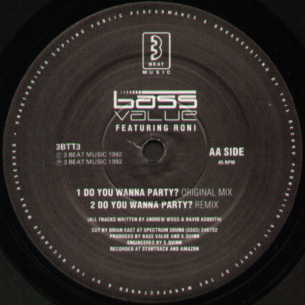 Bass Value : Feelin' Happy / Do You Wanna Party? (12", Single)