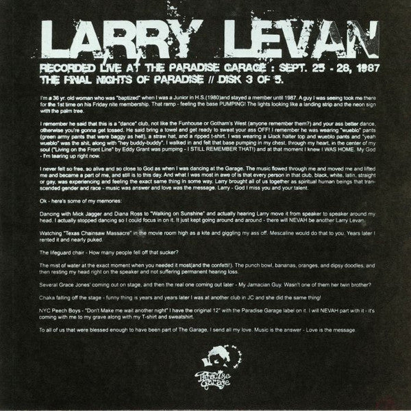 Larry Levan : The Final Nights Of Paradise Pt. 3/5 (LP, Mixed, RE, Unofficial)