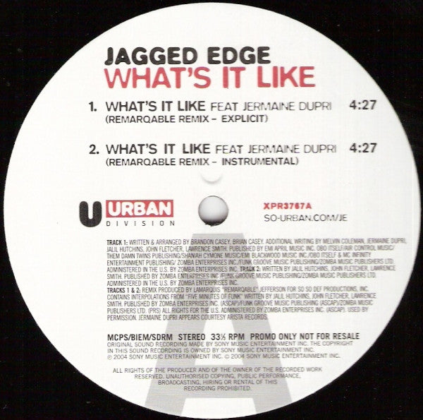 Jagged Edge (2) : What's It Like (12", Promo)