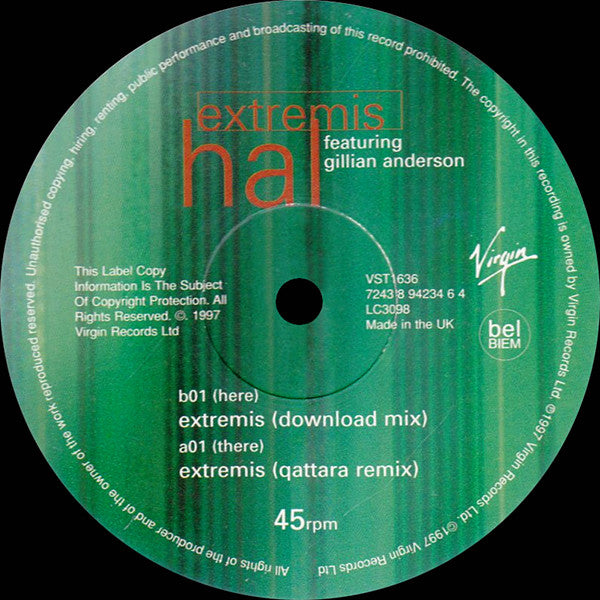Hal (2) Featuring Gillian Anderson : Extremis (12", Single)