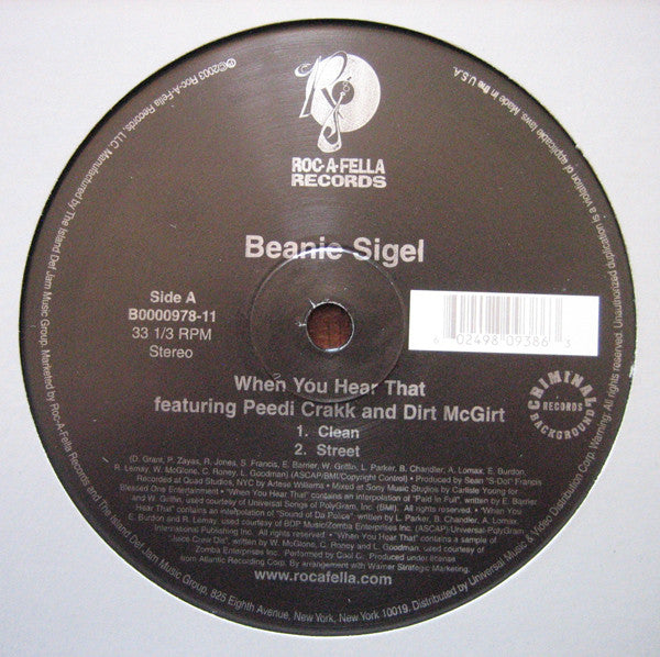 Beanie Sigel : When You Hear That (12")