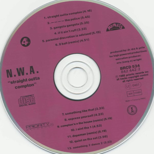 N.W.A. : Straight Outta Compton (CD, Album, RE)