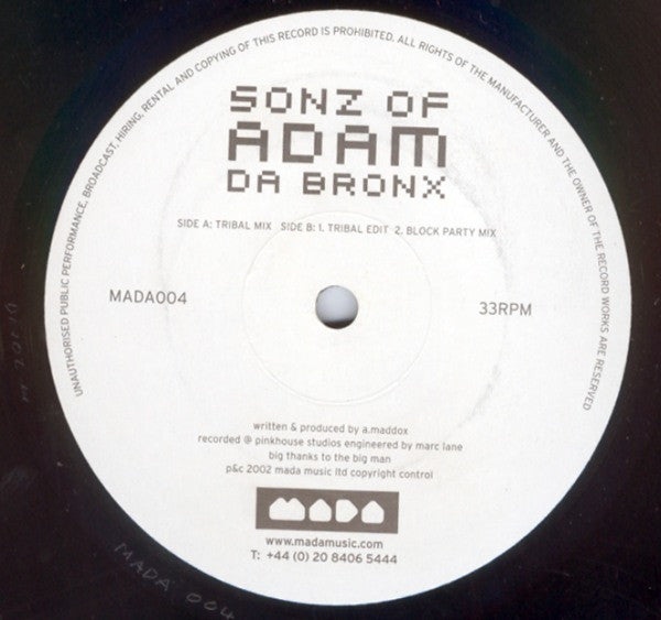 Sonz Of Adam : Da Bronx (12")