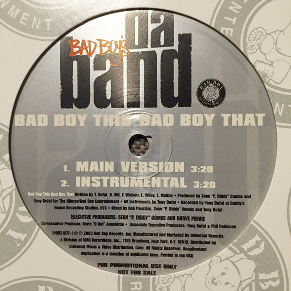 Da Band : Bad Boy This Bad Boy That / Hold Me Down (12", Promo)