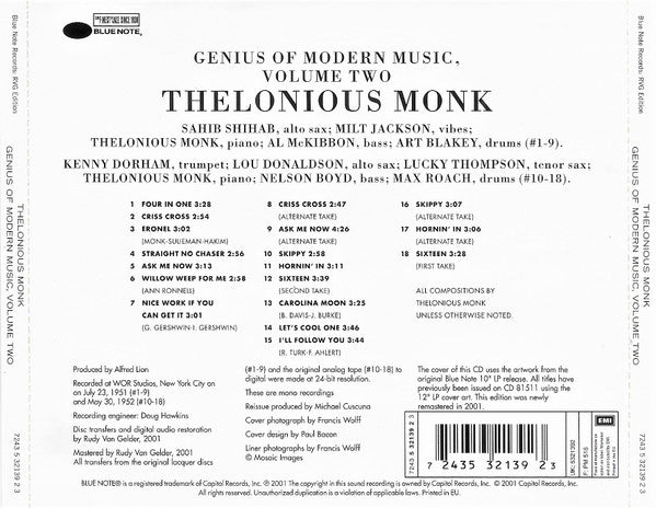 Thelonious Monk : Genius Of Modern Music, Vol. 2 (CD, Comp, Mono, RE, RM, RP)