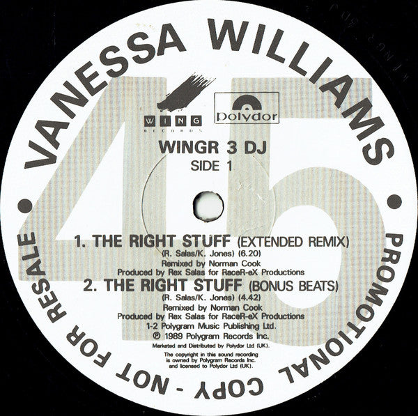 Vanessa Williams : The Right Stuff (12", Single, Promo)