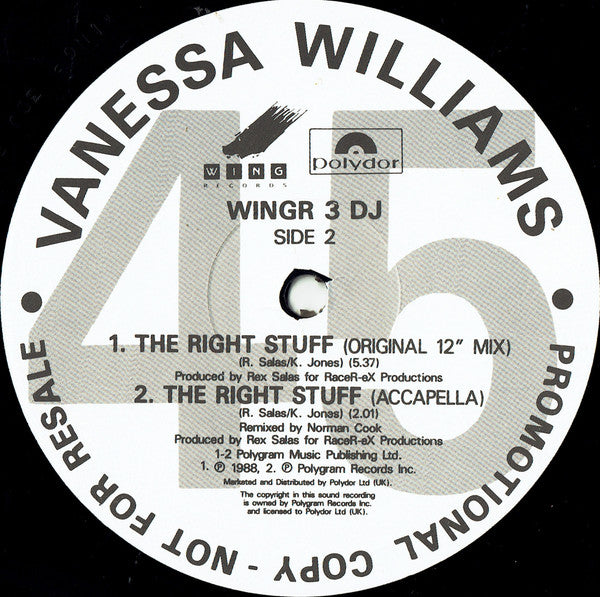 Vanessa Williams : The Right Stuff (12", Single, Promo)