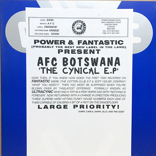 A.F.C. Botswana : The Cynical E.P. (12", EP, W/Lbl, Sta)