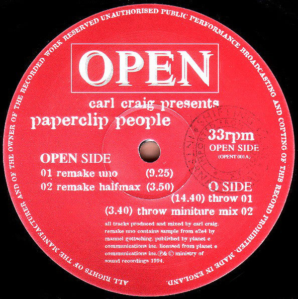 Carl Craig Presents Paperclip People : Throw / Remake (Uno) (12")