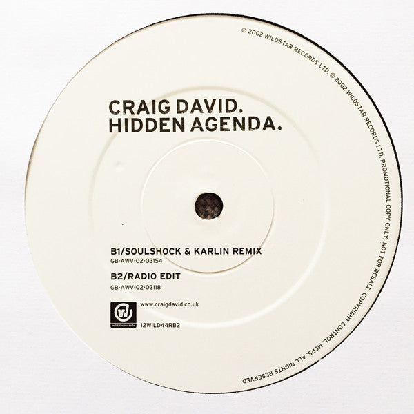 Craig David : Hidden Agenda (12", Promo)