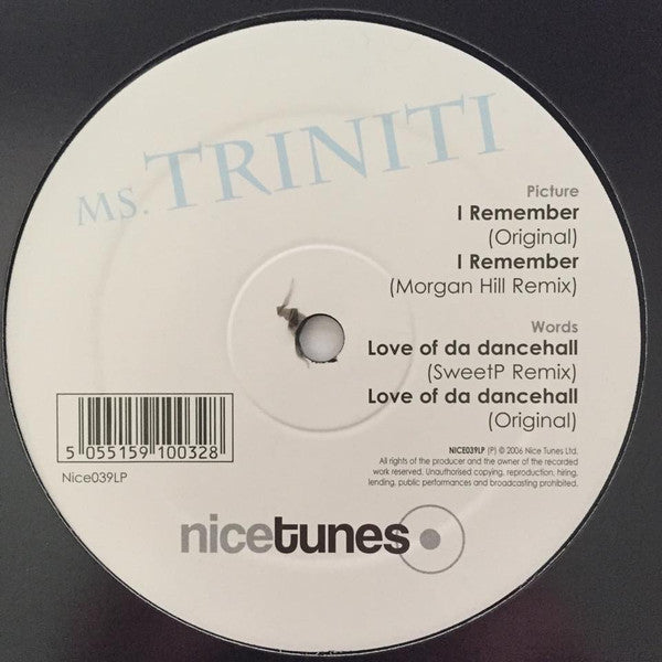 Ms. Triniti : I Remember / Love Of Da Dancehall (12")